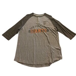 MLB San Francisco Giants Henley Shirt Mens XL Gray Raglan 3/4 Sleeve Graphic Tee
